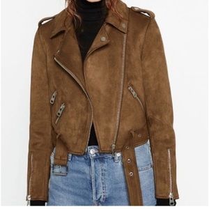 Zara Suede Jacket - Medium Size - olive brown color